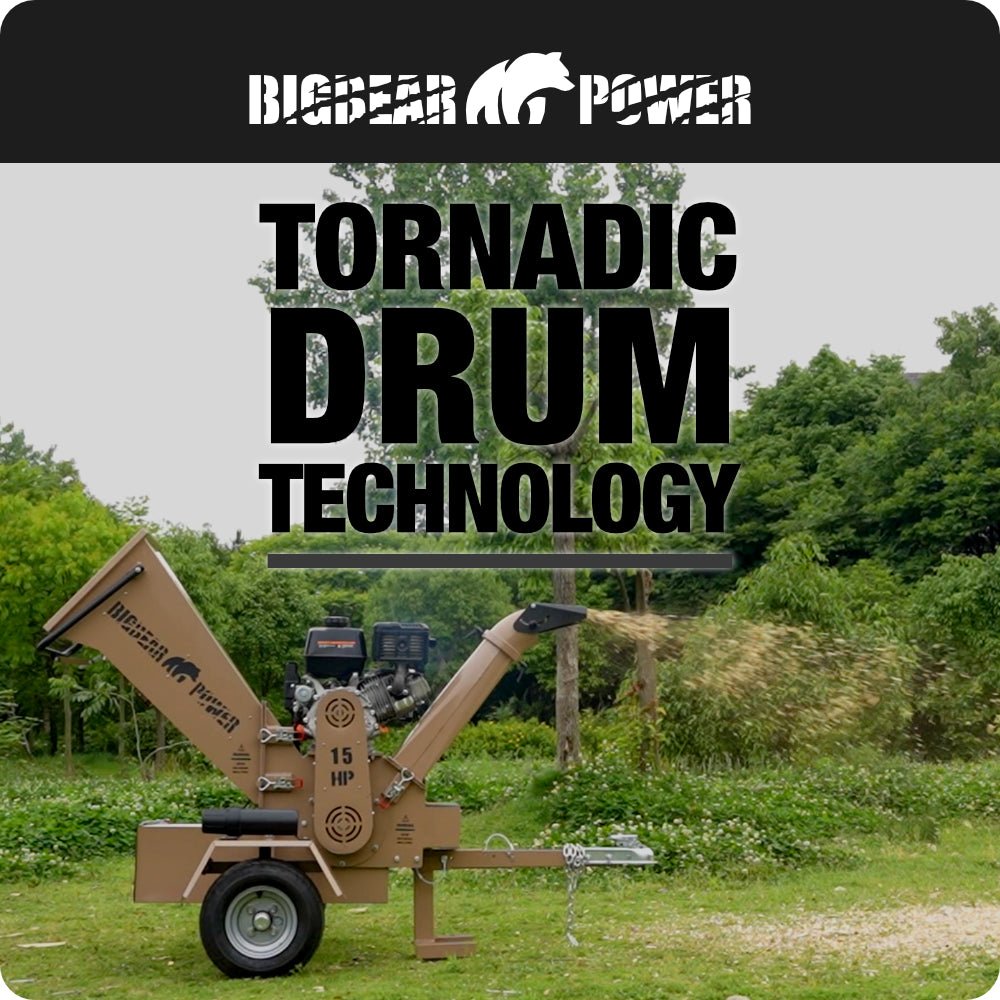 BigBear Power BBC52 Tornadic Wood Chipper 5" 15 HP Gas Powered Commercial Self Feeding Electric Start New
