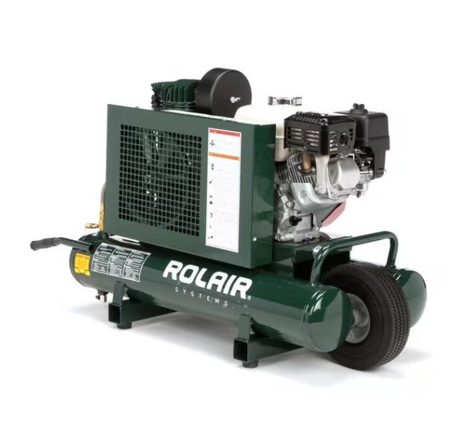Rolair 6590HK18-0001 Air Compressor Wheeled 9 Gal. Gas 6.5 HP Honda GX200 Engine Single Stage Pump New