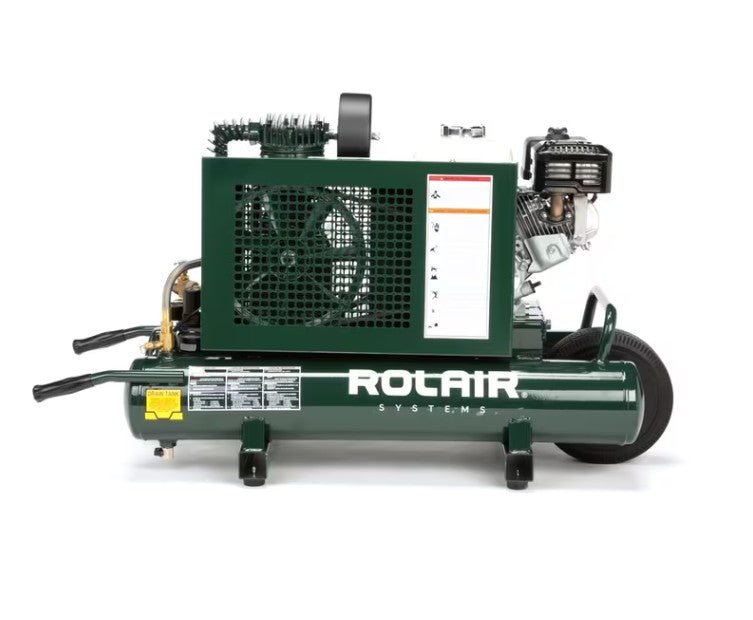 Rolair 6590HK18-0001 Air Compressor Wheeled 9 Gal. Gas 6.5 HP Honda GX200 Engine Single Stage Pump New