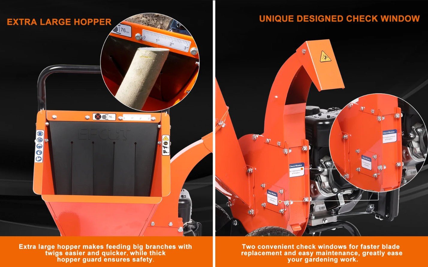 EFCUT C30 LITE Wood Chipper 3" Horizontal 7HP 212cc 4-stroke Gas-Powered 15:1 Reduction Ratio New