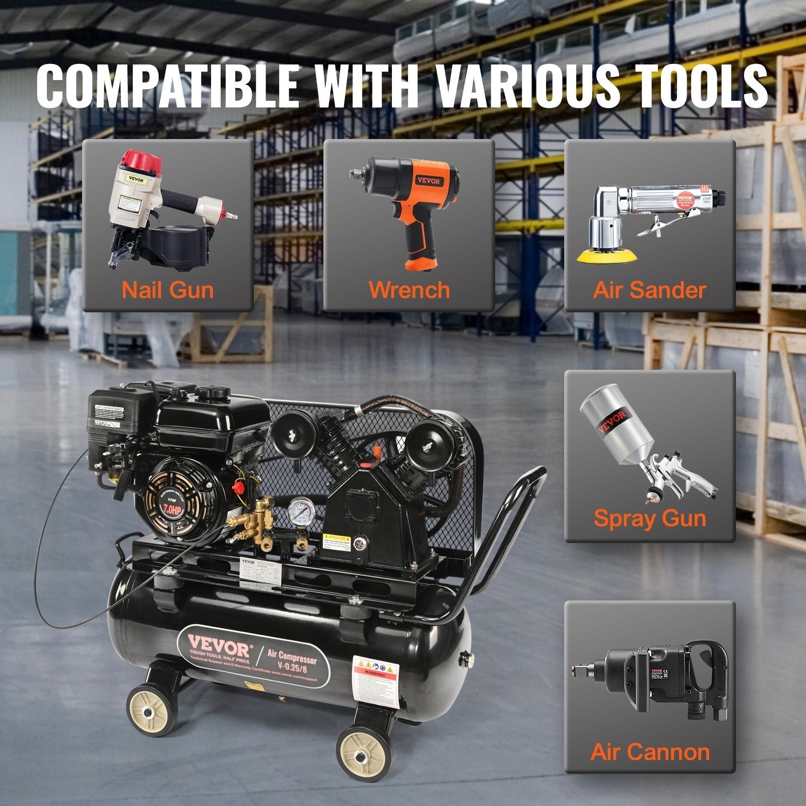 Vevor Air Compressor Gas Powered 9 CFM at 115 PSI 7 HP 13.2 Gallon Tank New